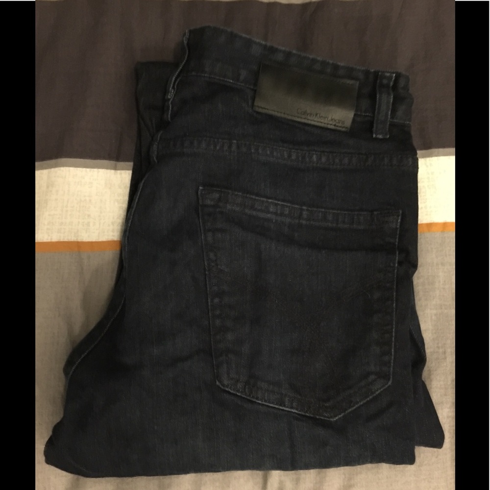 Calvin Klein Dark Blue Denim Straight Leg Jeans